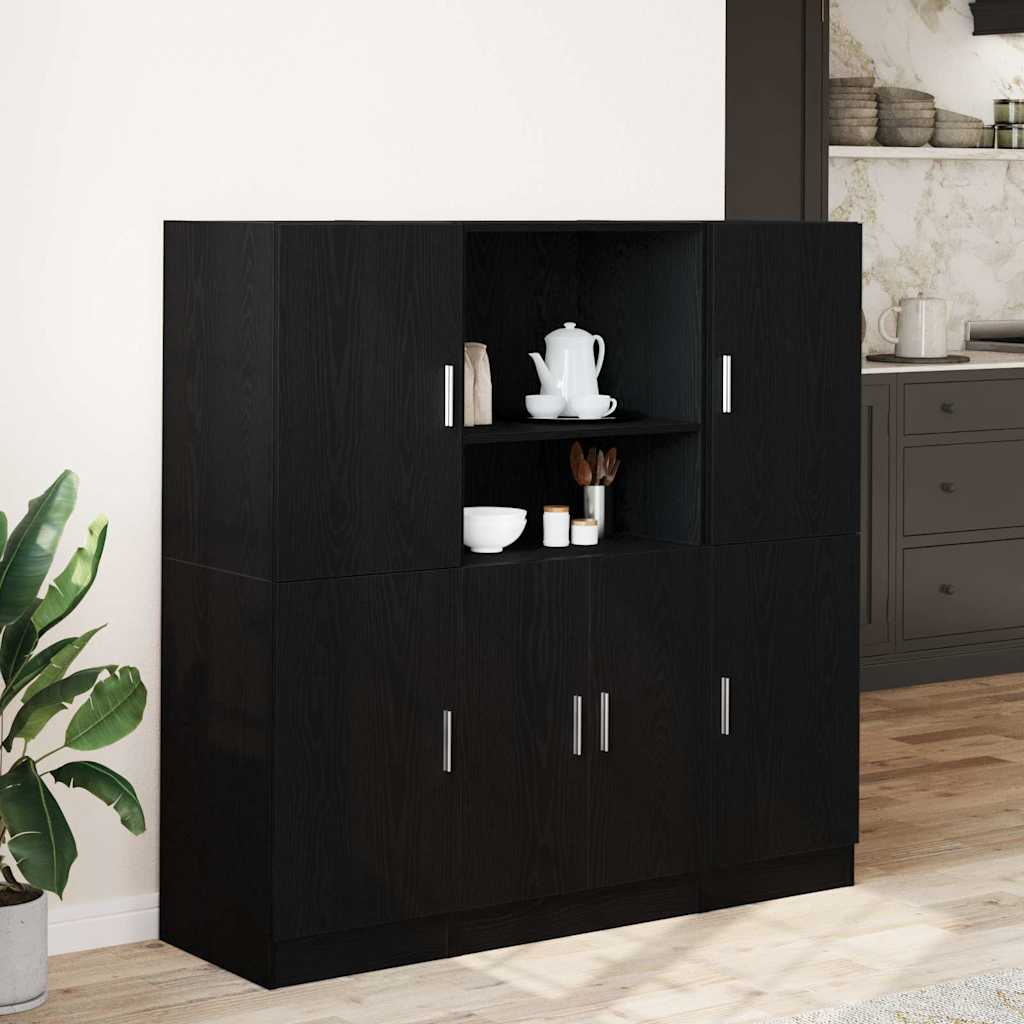 vidaXL Set dulap de bucătărie 3 piese Lemn negru prelucrat