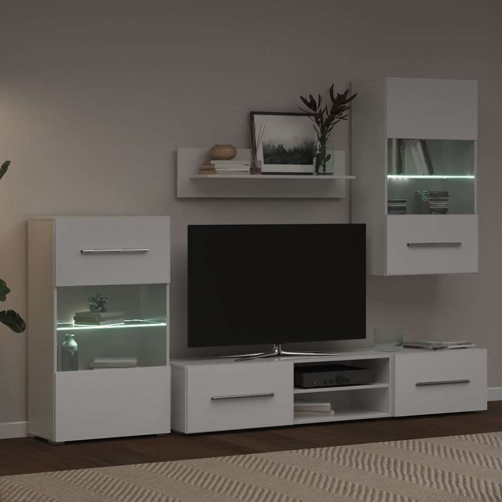 vidaXL Unități TV de 5 piese cu iluminare LED lemn prelucrat alb mat