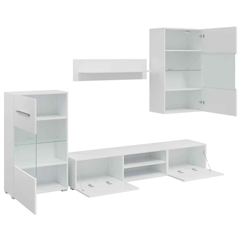 vidaXL Unități TV de 5 piese cu iluminare LED lemn prelucrat alb mat