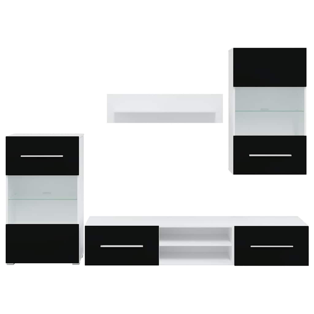 vidaXL Unități TV de 5 piese cu iluminare LED lemn prelucrat negru mat