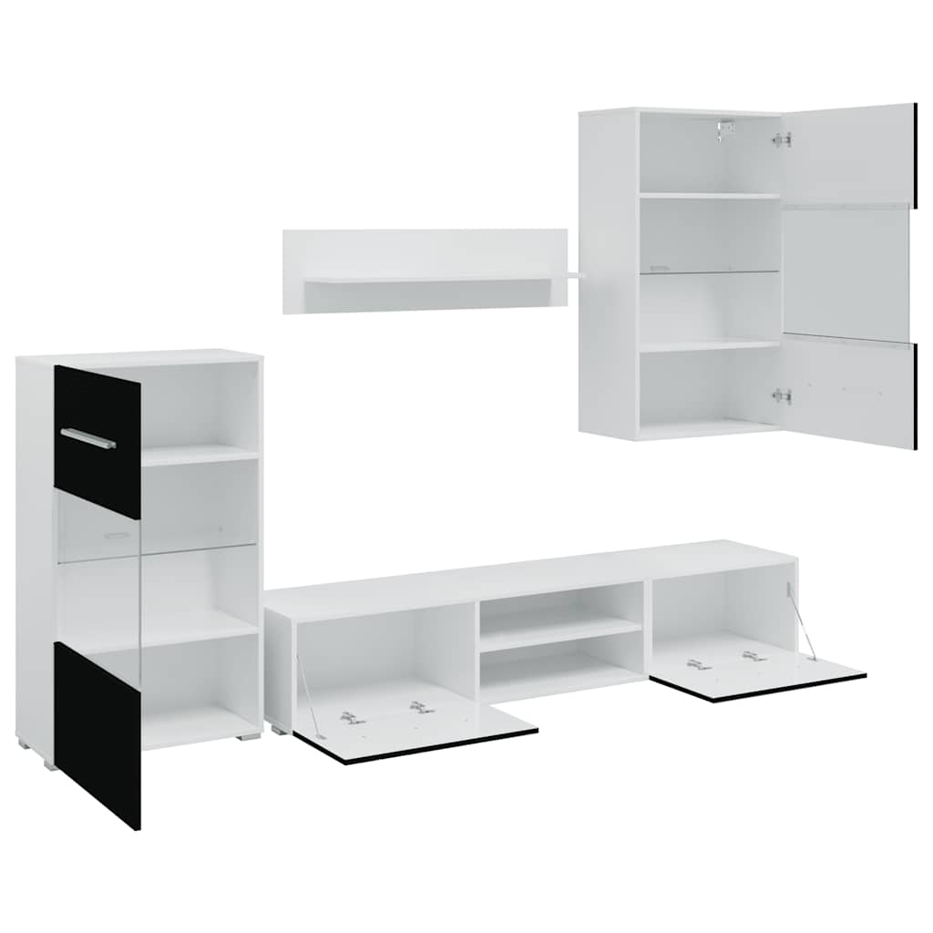 vidaXL Unități TV de 5 piese cu iluminare LED lemn prelucrat negru mat