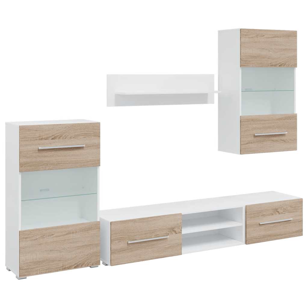 vidaXL Unități TV 5 piese cu iluminare LED lemn de lemn stejar Sonoma vidaXL Unități TV 5 piese cu iluminare LED lemn de lemn stejar Sonoma