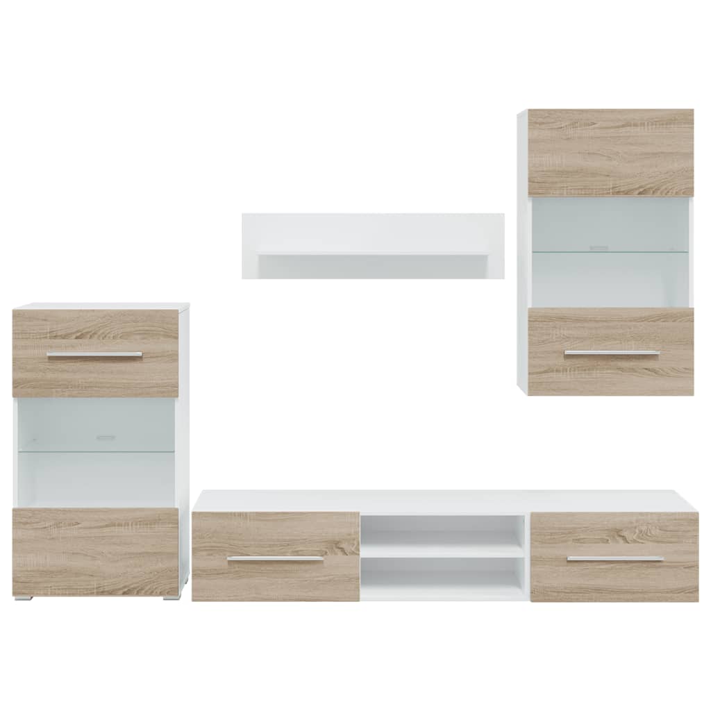 vidaXL Unități TV 5 piese cu iluminare LED lemn de lemn stejar Sonoma vidaXL Unități TV 5 piese cu iluminare LED lemn de lemn stejar Sonoma