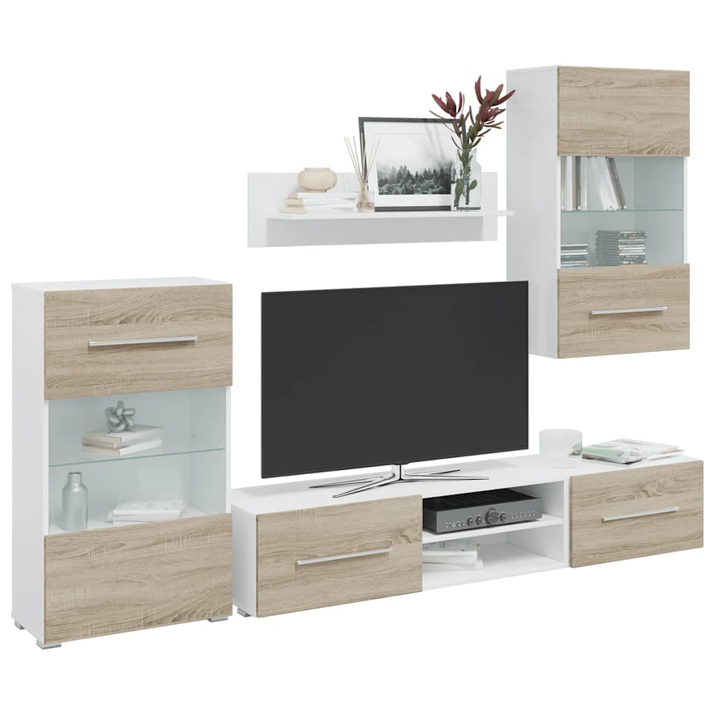 vidaXL Unități TV 5 piese cu iluminare LED lemn de lemn stejar Sonoma vidaXL Unități TV 5 piese cu iluminare LED lemn de lemn stejar Sonoma