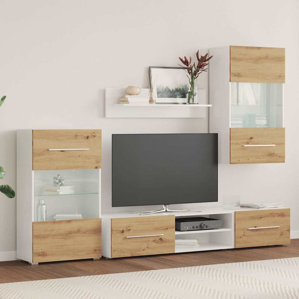 vidaXL Unități TV de 5 piese cu iluminare LED Artisan Stejar lemn vidaXL Unități TV de 5 piese cu iluminare LED Artisan Stejar lemn