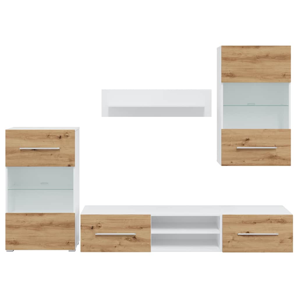 vidaXL Unități TV de 5 piese cu iluminare LED Artisan Stejar lemn vidaXL Unități TV de 5 piese cu iluminare LED Artisan Stejar lemn