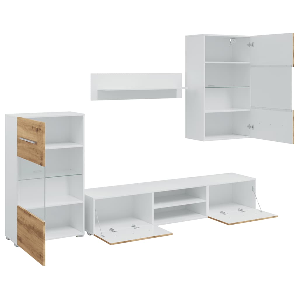 vidaXL Unități TV de 5 piese cu iluminare LED Artisan Stejar lemn vidaXL Unități TV de 5 piese cu iluminare LED Artisan Stejar lemn
