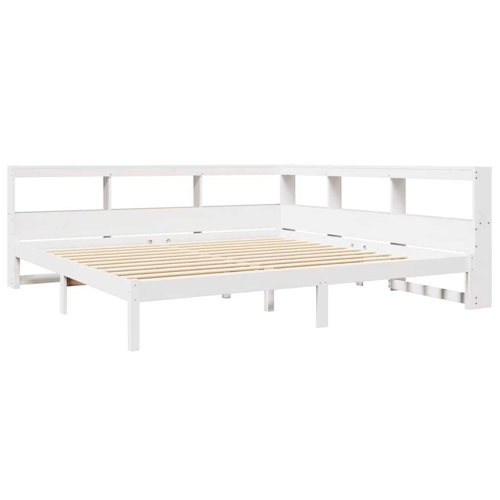 vidaXL Pat cu bibliotecă fără saltea, alb, 200x200 cm, lemn masiv pin vidaXL Pat cu bibliotecă fără saltea, alb, 200x200 cm, lemn masiv pin