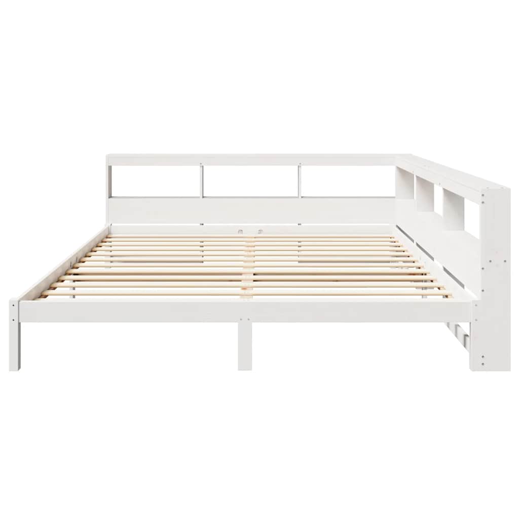 vidaXL Pat cu bibliotecă fără saltea, alb, 200x200 cm, lemn masiv pin vidaXL Pat cu bibliotecă fără saltea, alb, 200x200 cm, lemn masiv pin