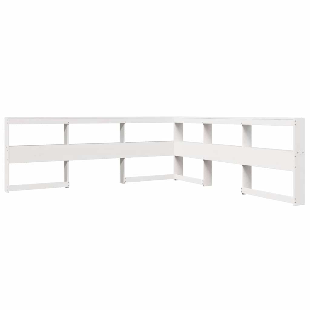 vidaXL Pat cu bibliotecă fără saltea, alb, 200x200 cm, lemn masiv pin vidaXL Pat cu bibliotecă fără saltea, alb, 200x200 cm, lemn masiv pin