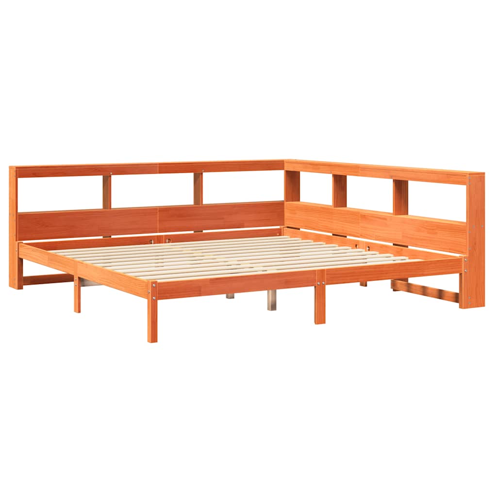 vidaXL Pat cu bibliotecă fără saltea maro 200x200 cm lemn masiv de pin