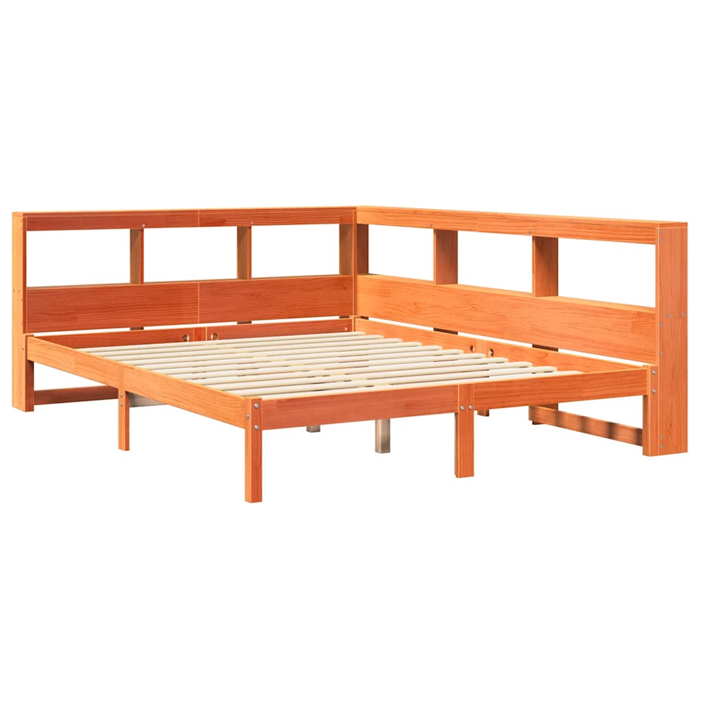 vidaXL Pat cu bibliotecă fără saltea maro 160x200 cm lemn masiv de pin