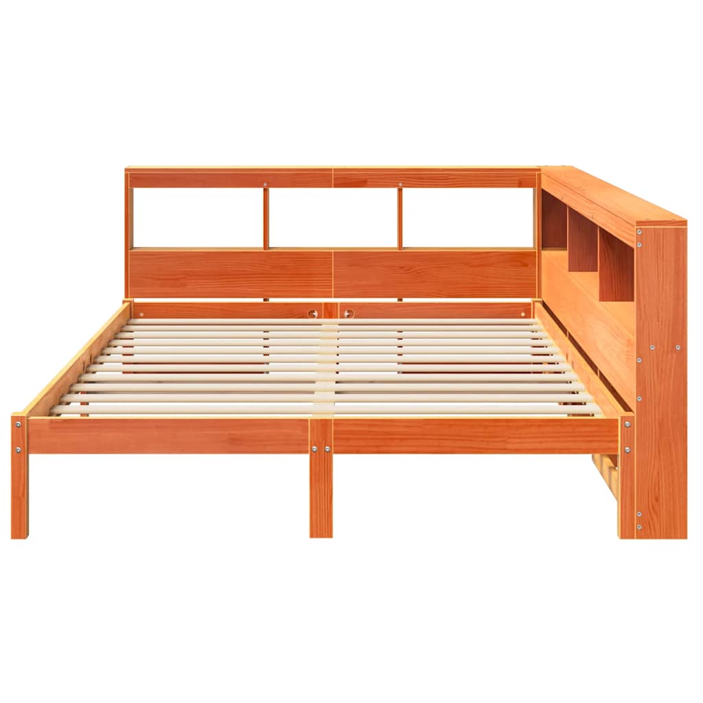 vidaXL Pat cu bibliotecă fără saltea maro 160x200 cm lemn masiv de pin