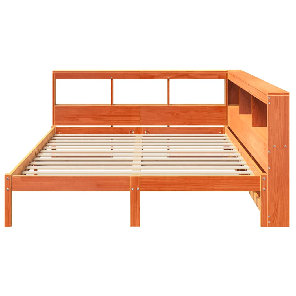 vidaXL Pat cu bibliotecă fără saltea maro 150x200 cm lemn masiv de pin