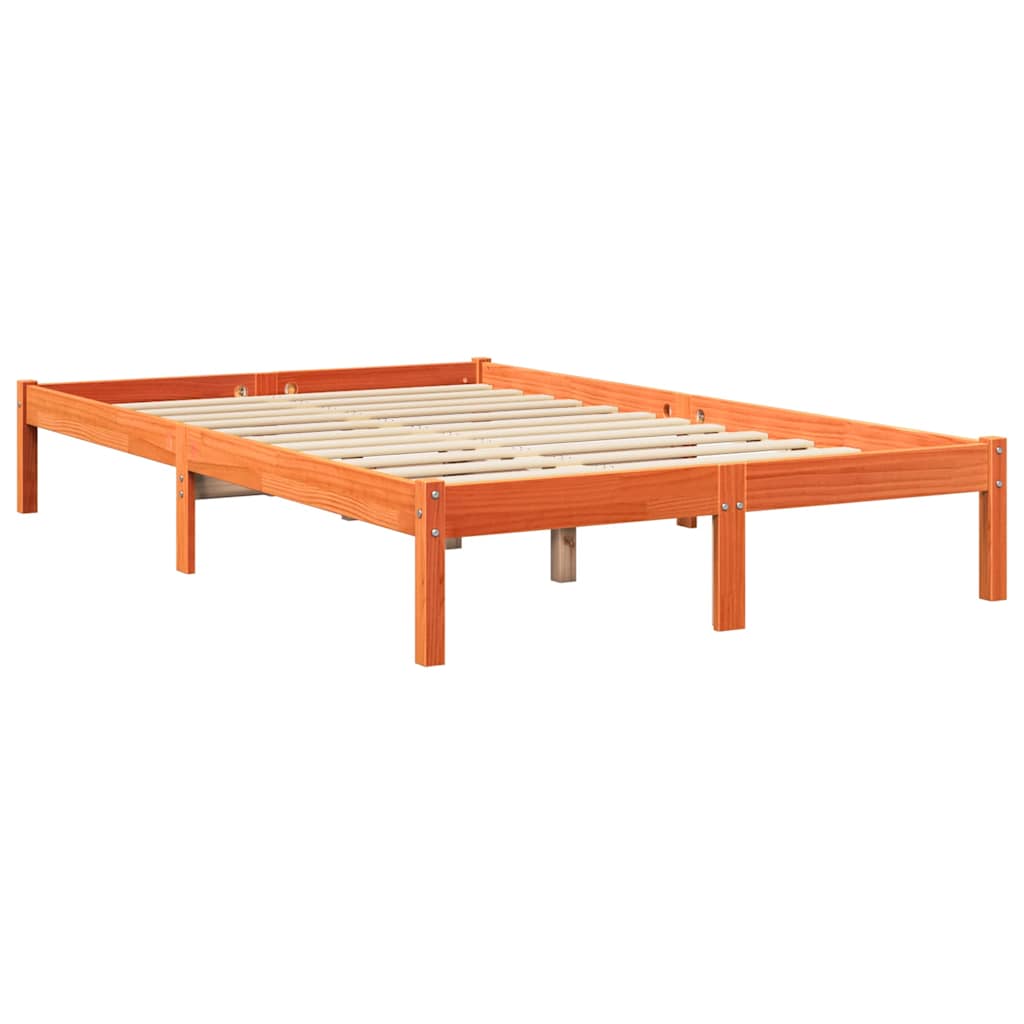 vidaXL Pat cu bibliotecă fără saltea, maro, 120x200 cm, lemn masiv pin vidaXL Pat cu bibliotecă fără saltea, maro, 120x200 cm, lemn masiv pin