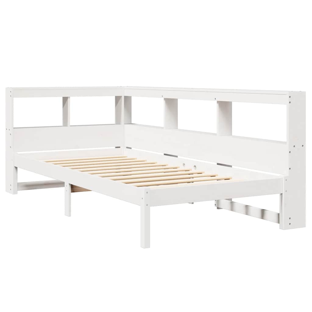 vidaXL Pat cu bibliotecă fără saltea, alb, 100x200 cm, lemn masiv pin vidaXL Pat cu bibliotecă fără saltea, alb, 100x200 cm, lemn masiv pin