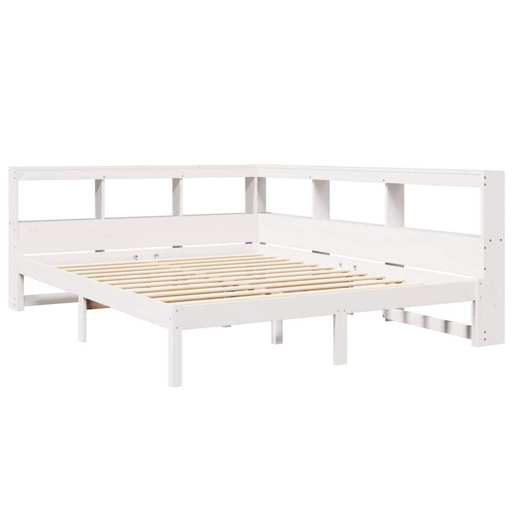 vidaXL Pat cu bibliotecă fără saltea, alb, 140x190 cm, lemn masiv pin vidaXL Pat cu bibliotecă fără saltea, alb, 140x190 cm, lemn masiv pin