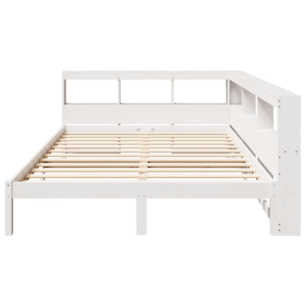 vidaXL Pat cu bibliotecă fără saltea, alb, 140x190 cm, lemn masiv pin vidaXL Pat cu bibliotecă fără saltea, alb, 140x190 cm, lemn masiv pin