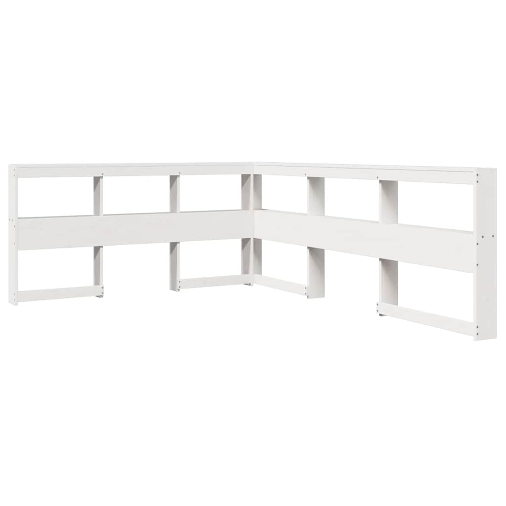 vidaXL Pat cu bibliotecă fără saltea, alb, 140x190 cm, lemn masiv pin vidaXL Pat cu bibliotecă fără saltea, alb, 140x190 cm, lemn masiv pin