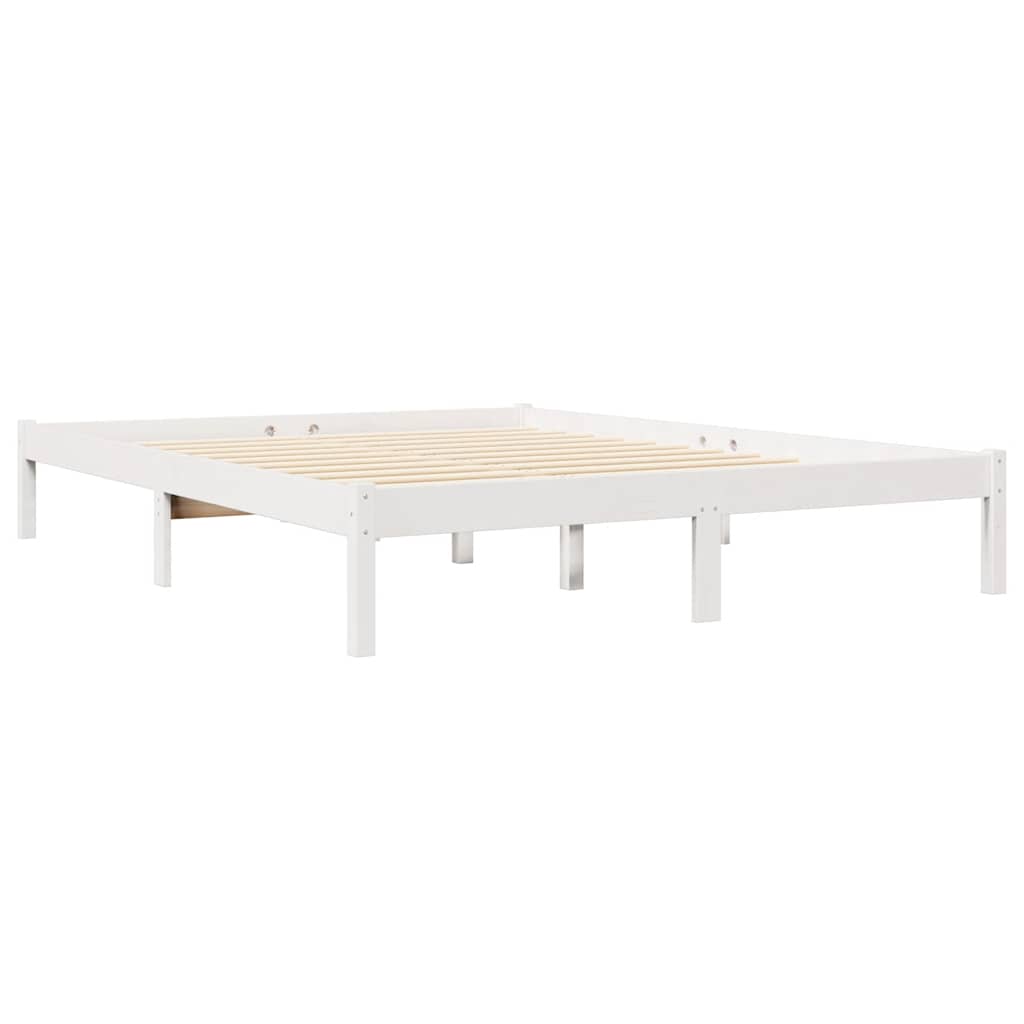 vidaXL Pat cu bibliotecă fără saltea, alb, 140x190 cm, lemn masiv pin vidaXL Pat cu bibliotecă fără saltea, alb, 140x190 cm, lemn masiv pin