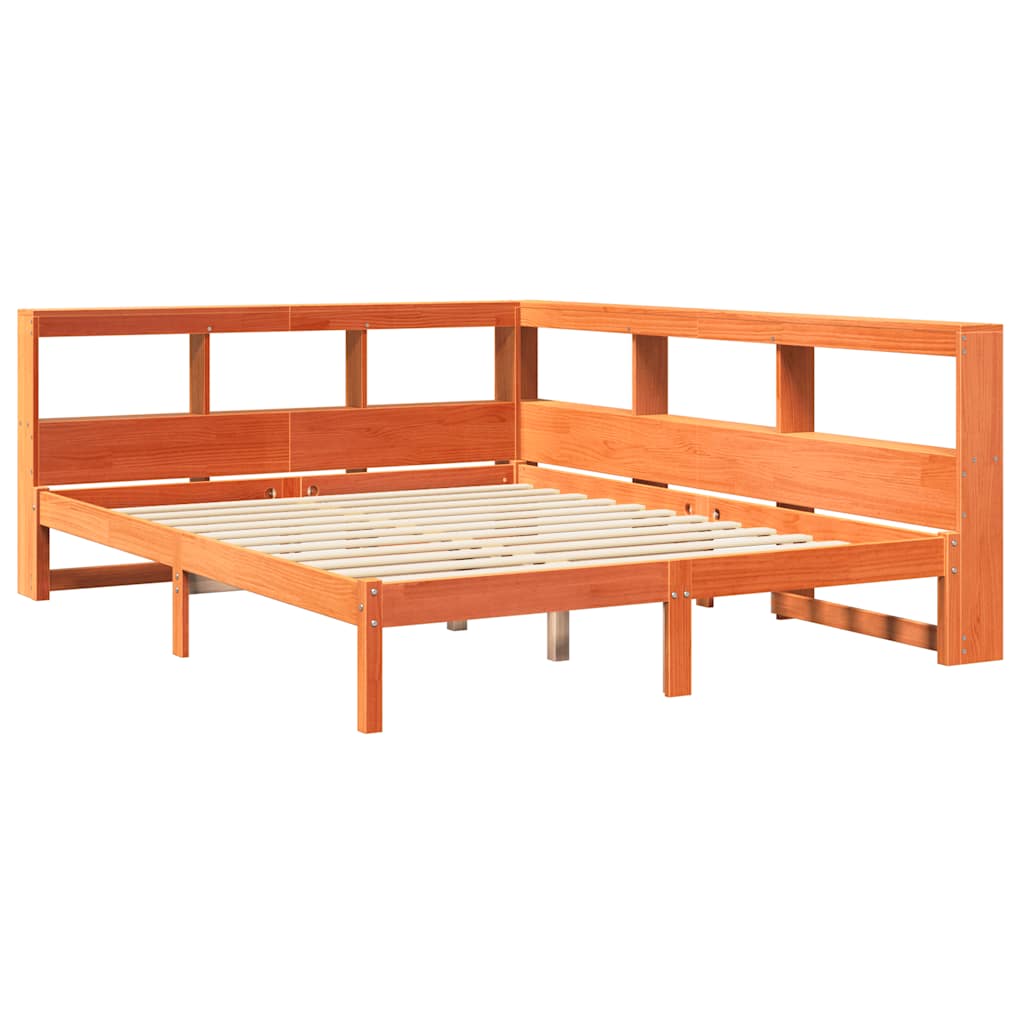 vidaXL Pat cu bibliotecă fără saltea maro 140x190 cm lemn masiv de pin vidaXL Pat cu bibliotecă fără saltea maro 140x190 cm lemn masiv de pin