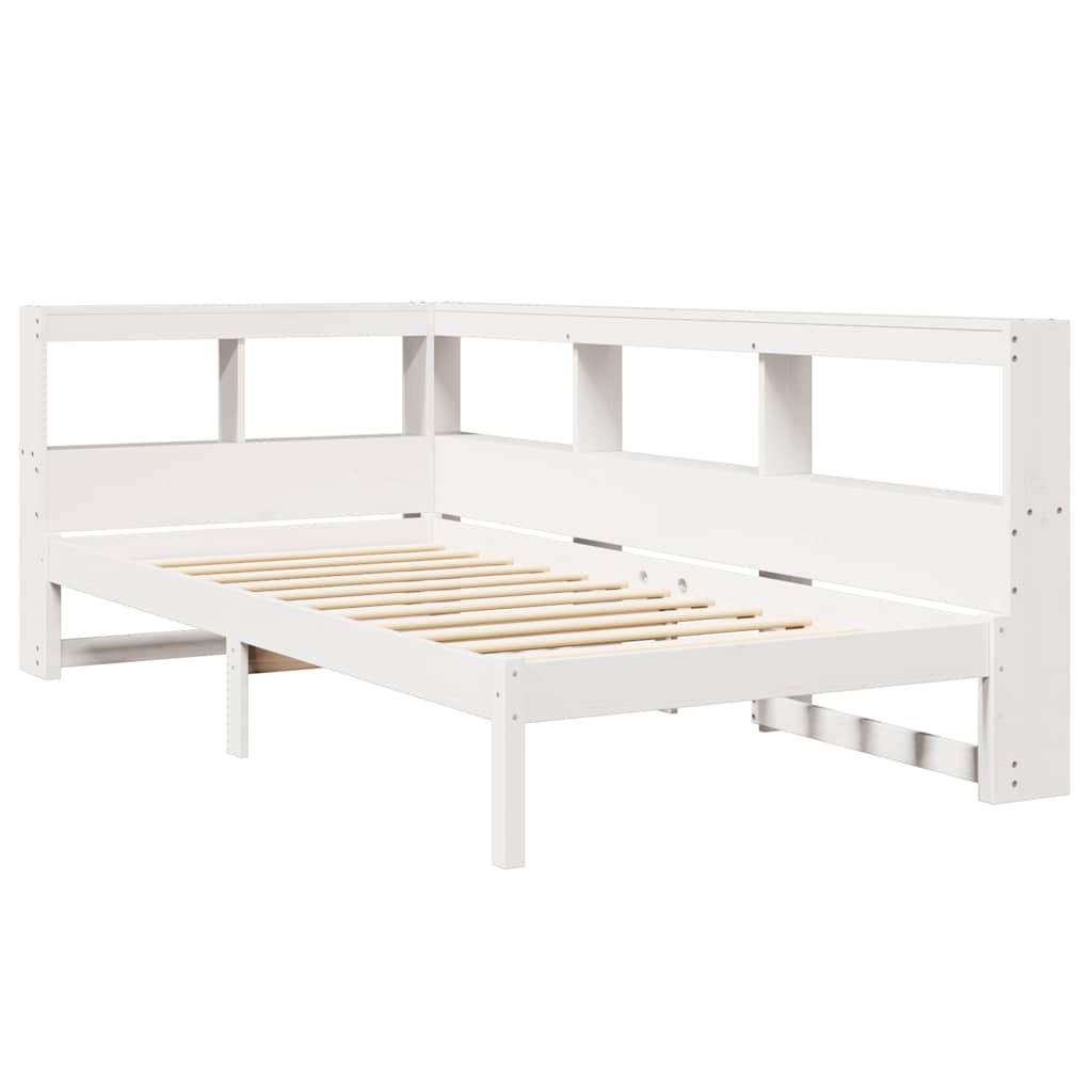 vidaXL Pat cu bibliotecă fără saltea, alb, 75x190 cm, lemn masiv pin vidaXL Pat cu bibliotecă fără saltea, alb, 75x190 cm, lemn masiv pin