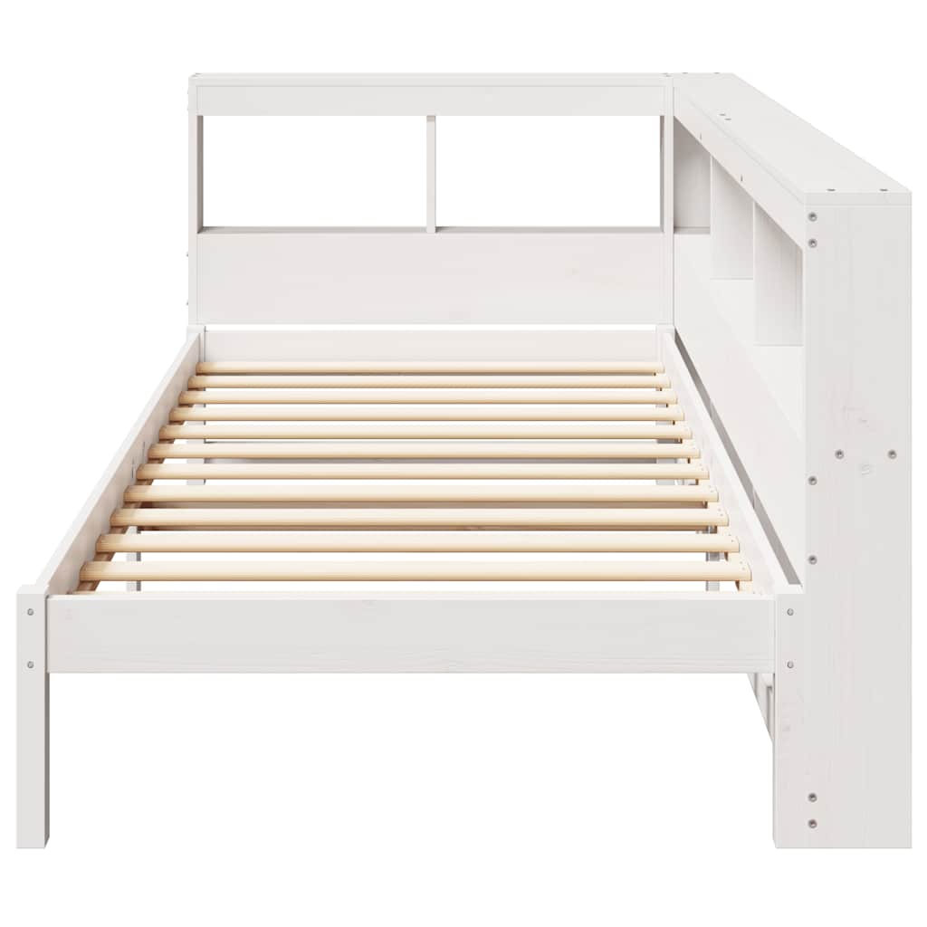 vidaXL Pat cu bibliotecă fără saltea, alb, 75x190 cm, lemn masiv pin vidaXL Pat cu bibliotecă fără saltea, alb, 75x190 cm, lemn masiv pin