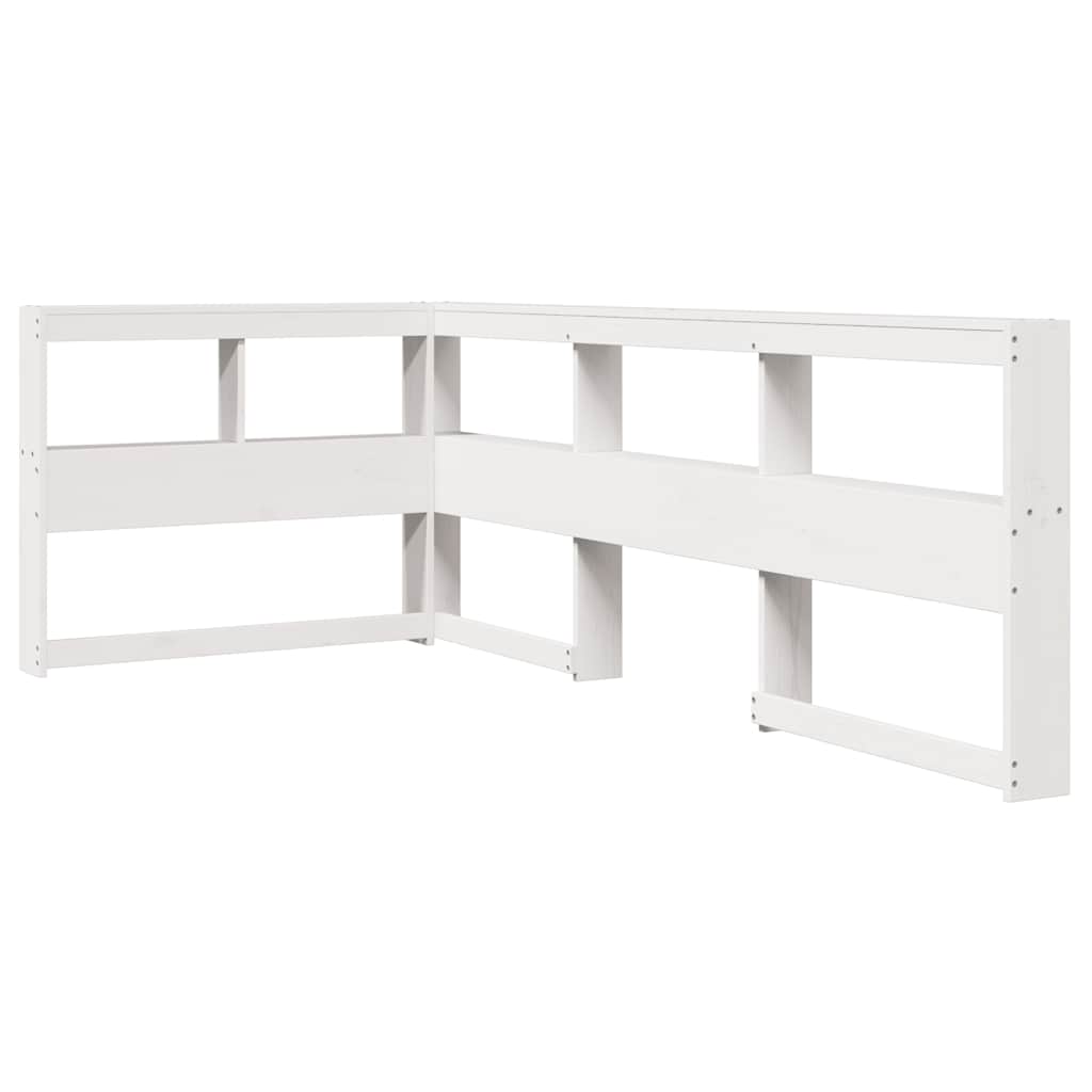 vidaXL Pat cu bibliotecă fără saltea, alb, 75x190 cm, lemn masiv pin vidaXL Pat cu bibliotecă fără saltea, alb, 75x190 cm, lemn masiv pin