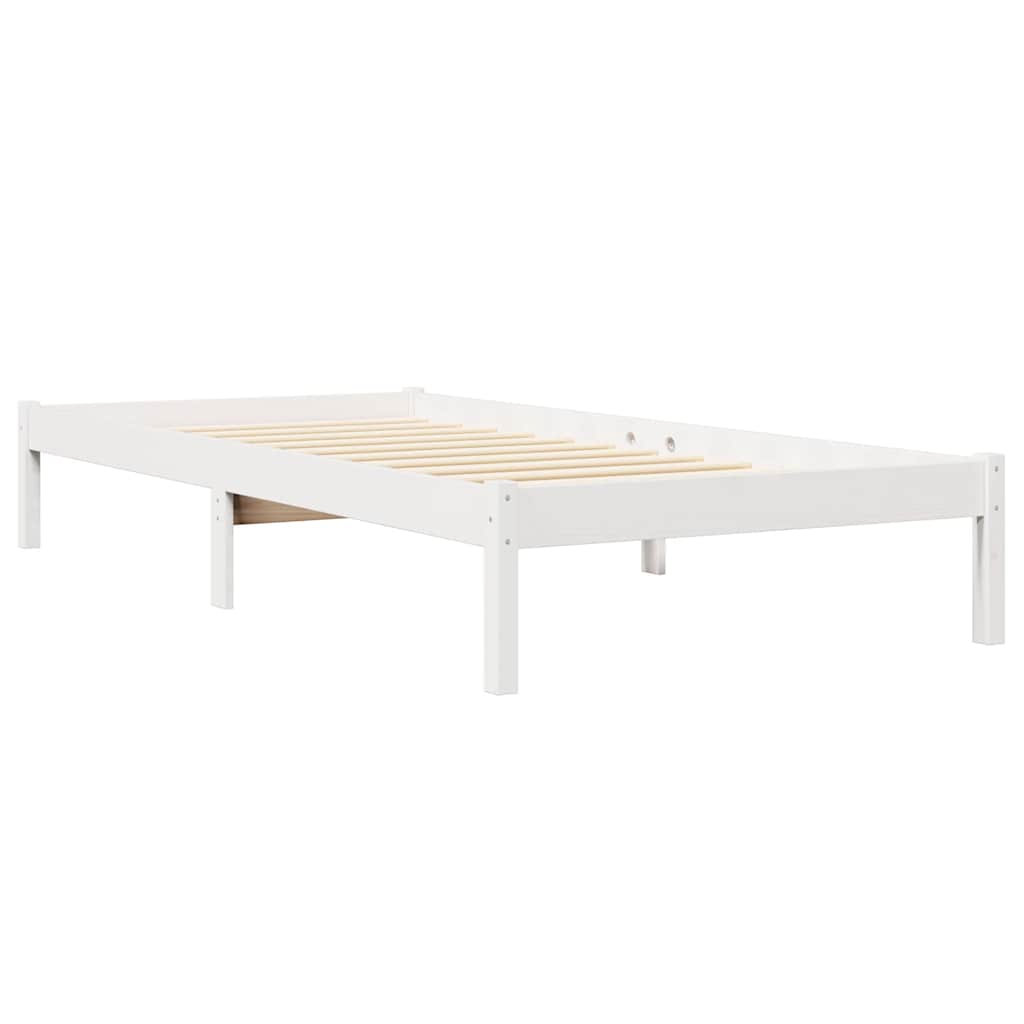 vidaXL Pat cu bibliotecă fără saltea, alb, 75x190 cm, lemn masiv pin vidaXL Pat cu bibliotecă fără saltea, alb, 75x190 cm, lemn masiv pin