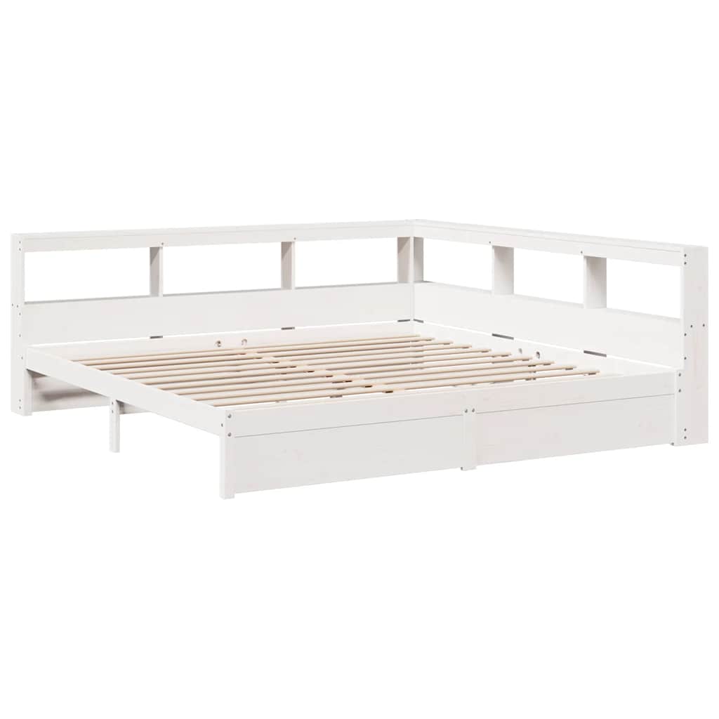 vidaXL Pat cu bibliotecă fără saltea, alb, 200x200 cm, lemn masiv pin vidaXL Pat cu bibliotecă fără saltea, alb, 200x200 cm, lemn masiv pin