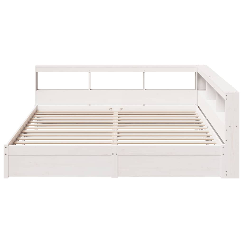 vidaXL Pat cu bibliotecă fără saltea, alb, 200x200 cm, lemn masiv pin vidaXL Pat cu bibliotecă fără saltea, alb, 200x200 cm, lemn masiv pin