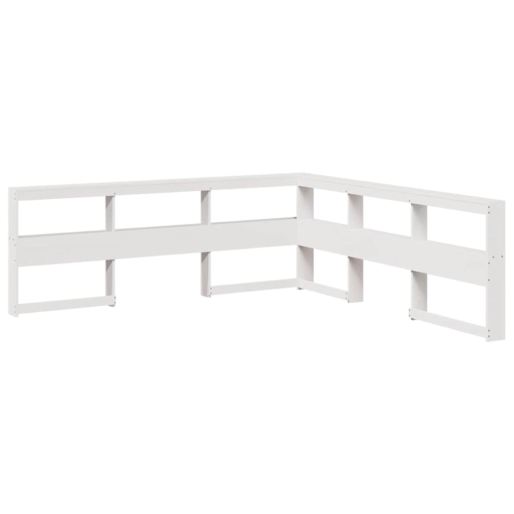 vidaXL Pat cu bibliotecă fără saltea, alb, 200x200 cm, lemn masiv pin vidaXL Pat cu bibliotecă fără saltea, alb, 200x200 cm, lemn masiv pin