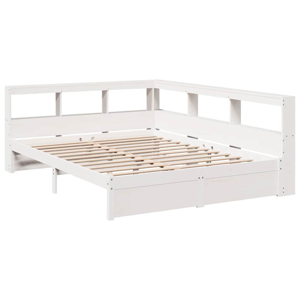 vidaXL Pat cu bibliotecă fără saltea, alb, 150x200 cm, lemn masiv pin