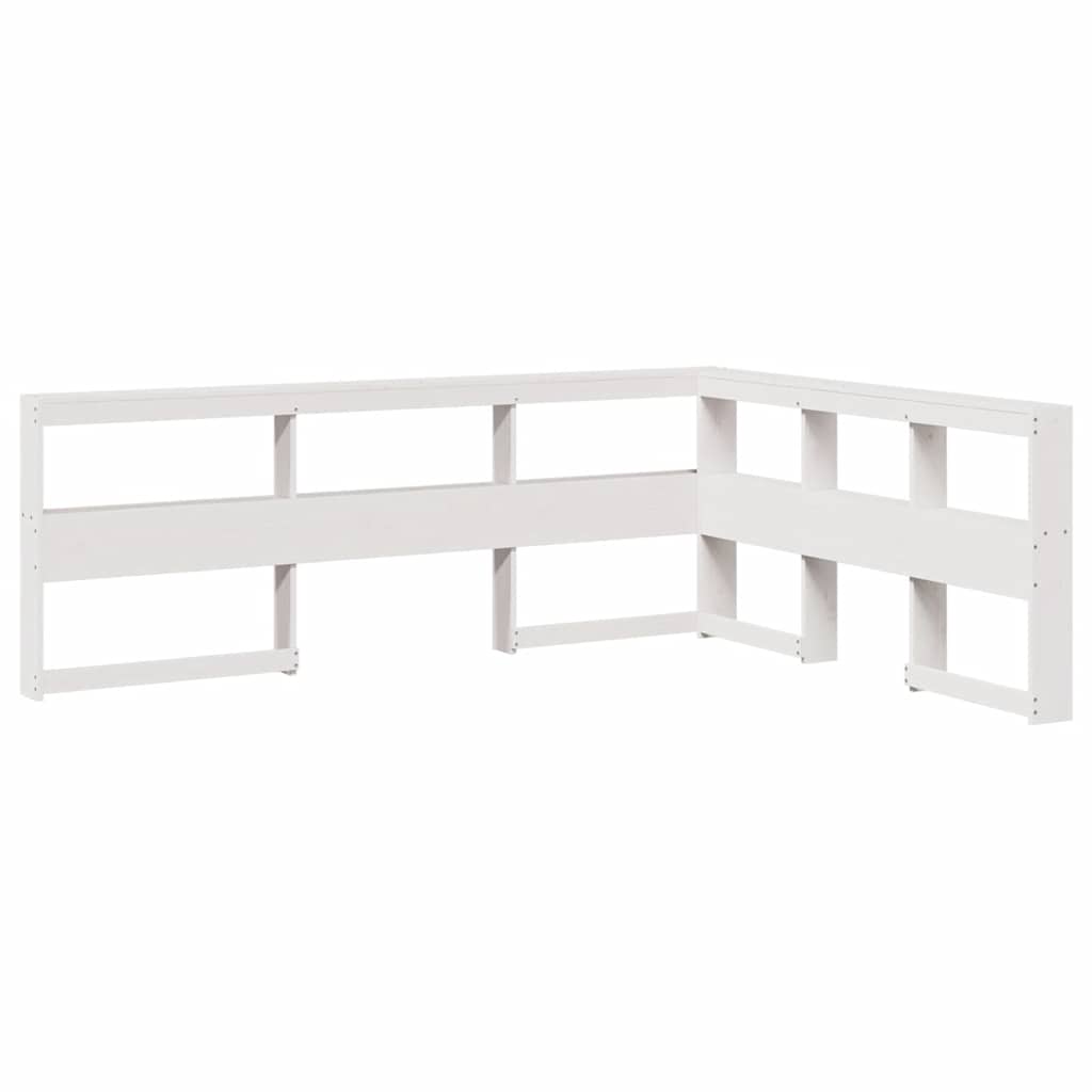 vidaXL Pat cu bibliotecă fără saltea, alb, 150x200 cm, lemn masiv pin