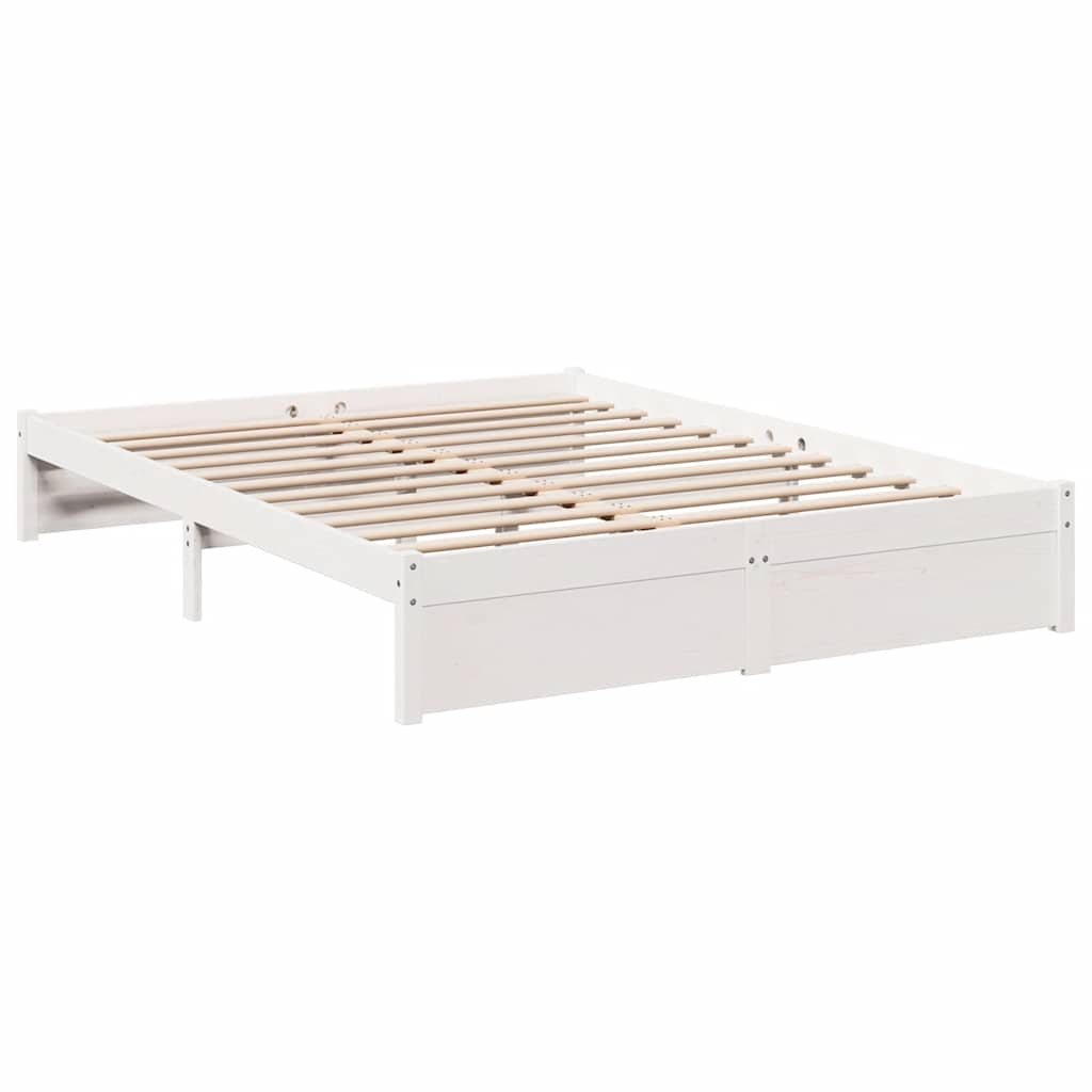 vidaXL Pat cu bibliotecă fără saltea, alb, 150x200 cm, lemn masiv pin