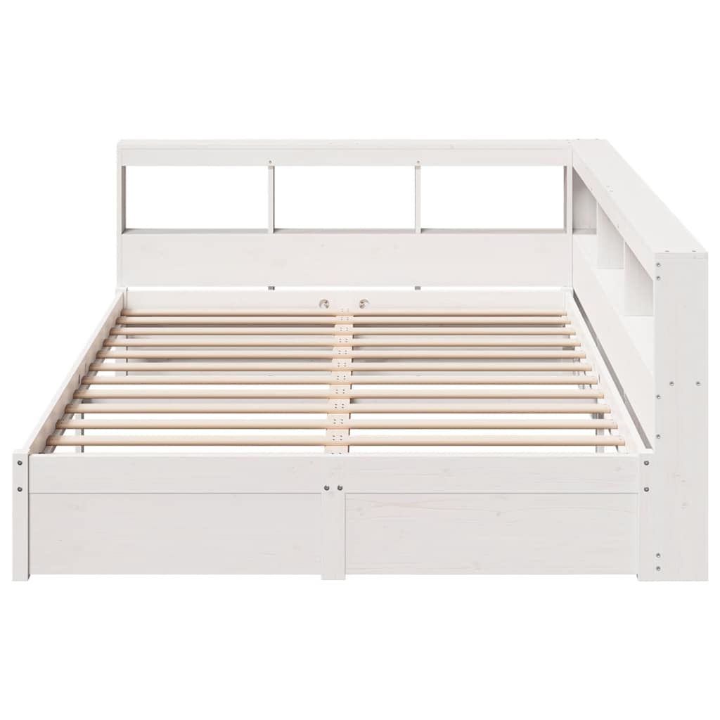 vidaXL Pat cu bibliotecă fără saltea, alb, 140x190 cm, lemn masiv pin