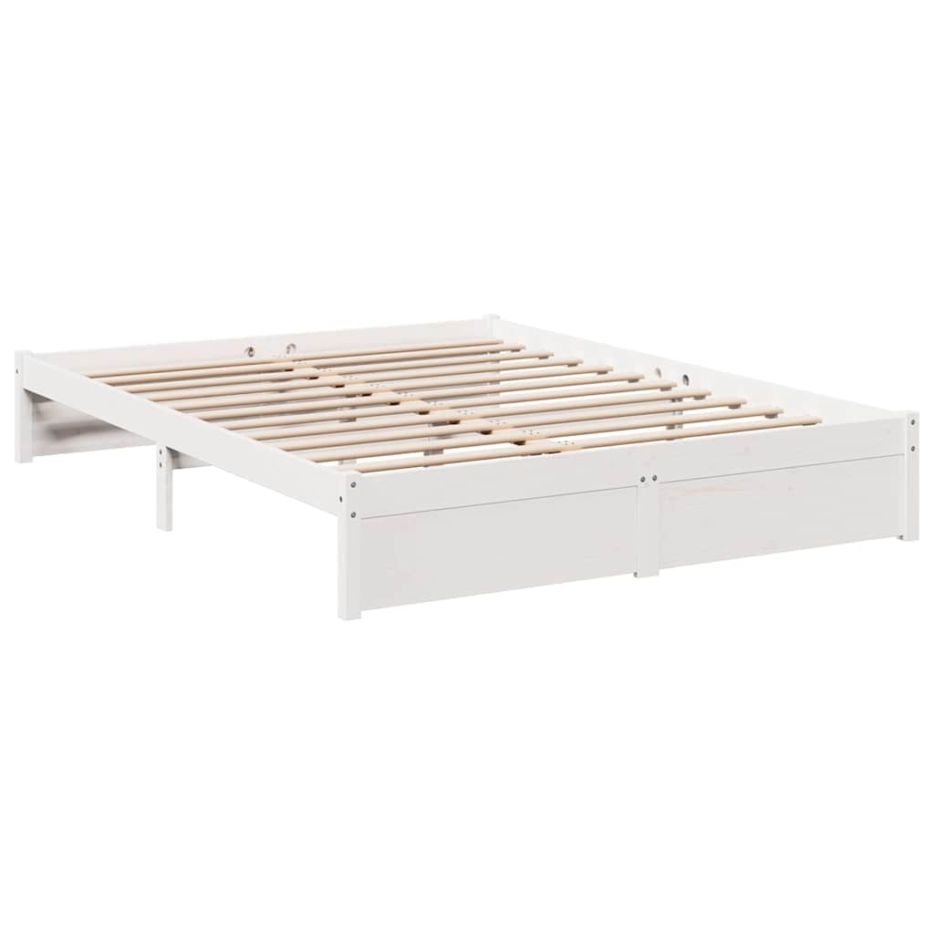 vidaXL Pat cu bibliotecă fără saltea, alb, 140x190 cm, lemn masiv pin