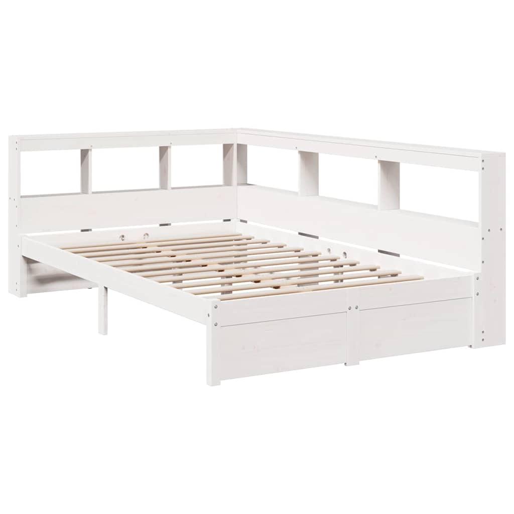 vidaXL Pat cu bibliotecă fără saltea, alb, 90x190 cm, lemn masiv pin vidaXL Pat cu bibliotecă fără saltea, alb, 90x190 cm, lemn masiv pin