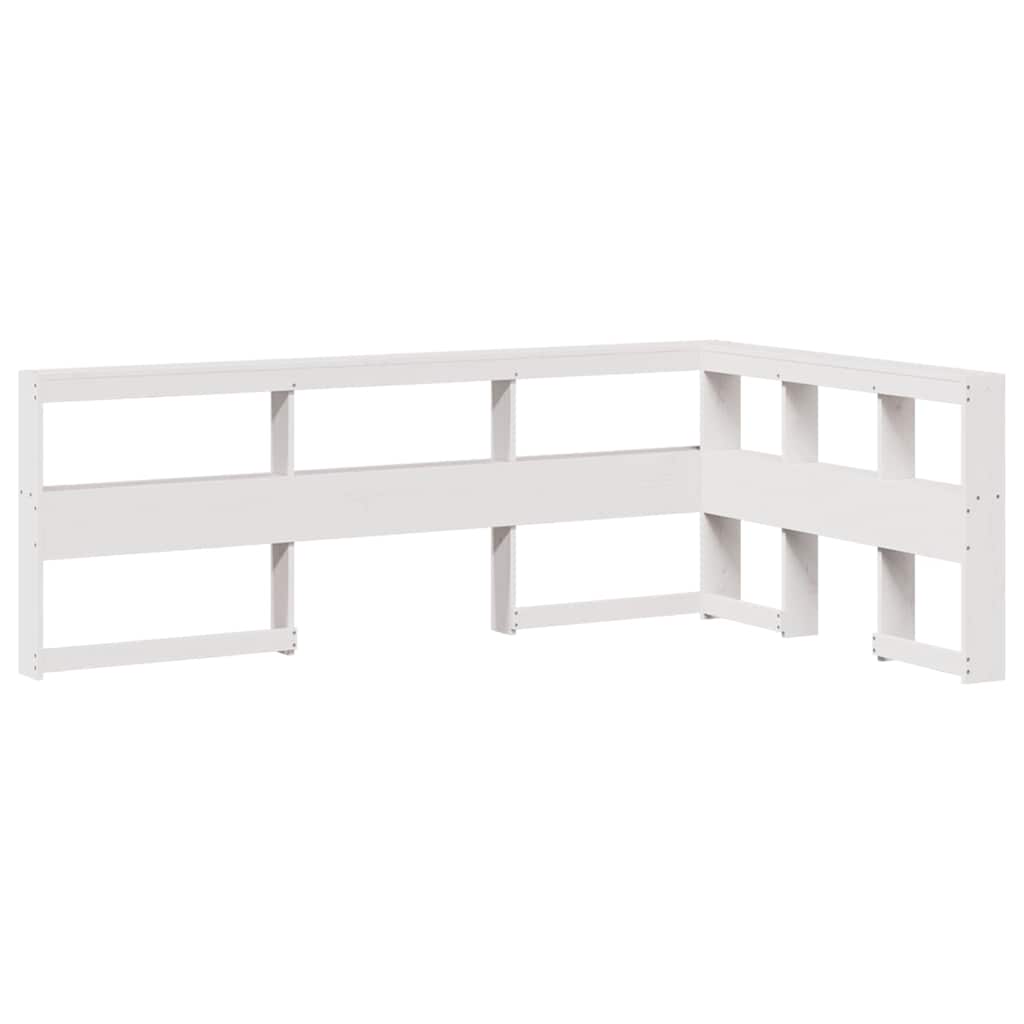 vidaXL Pat cu bibliotecă fără saltea, alb, 90x190 cm, lemn masiv pin vidaXL Pat cu bibliotecă fără saltea, alb, 90x190 cm, lemn masiv pin