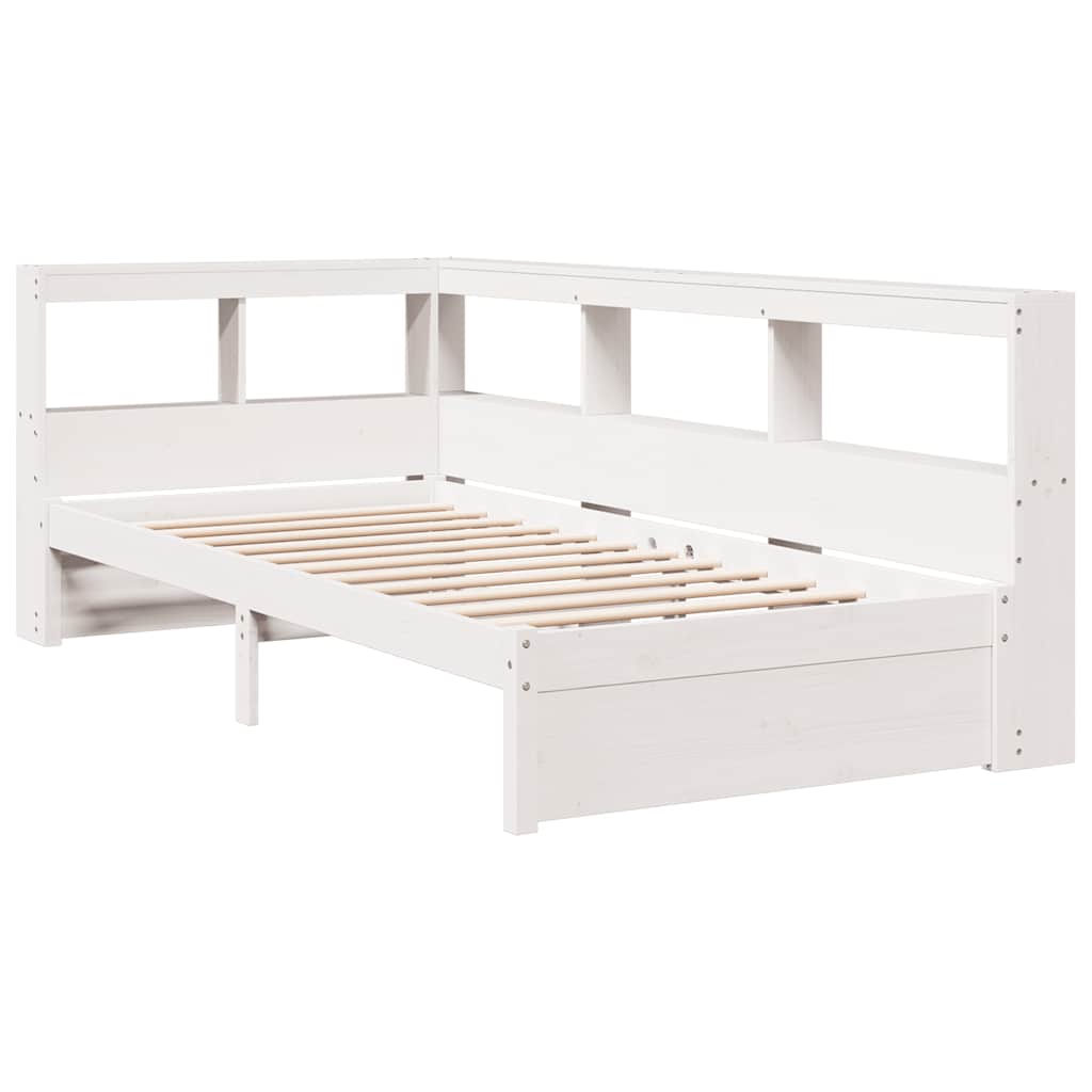 vidaXL Pat cu bibliotecă fără saltea, alb, 75x190 cm, lemn masiv pin vidaXL Pat cu bibliotecă fără saltea, alb, 75x190 cm, lemn masiv pin