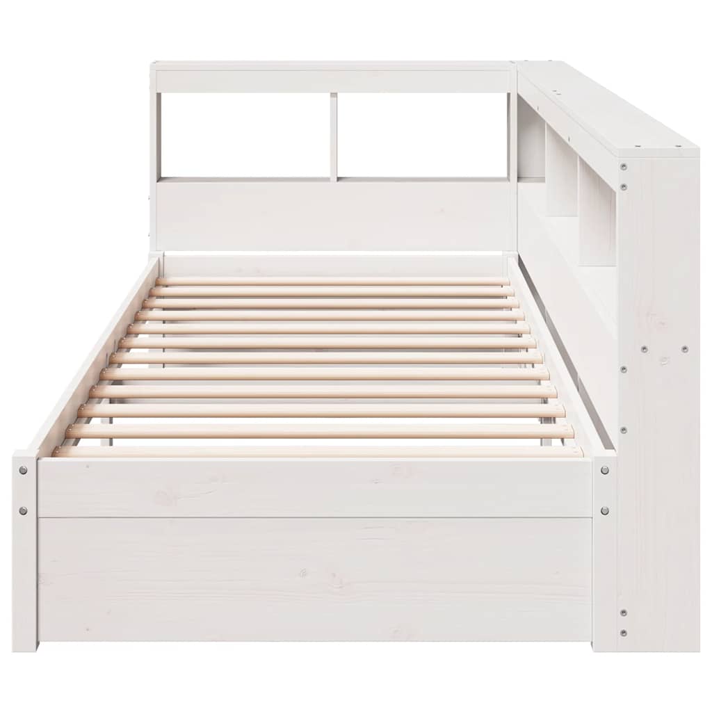 vidaXL Pat cu bibliotecă fără saltea, alb, 75x190 cm, lemn masiv pin vidaXL Pat cu bibliotecă fără saltea, alb, 75x190 cm, lemn masiv pin