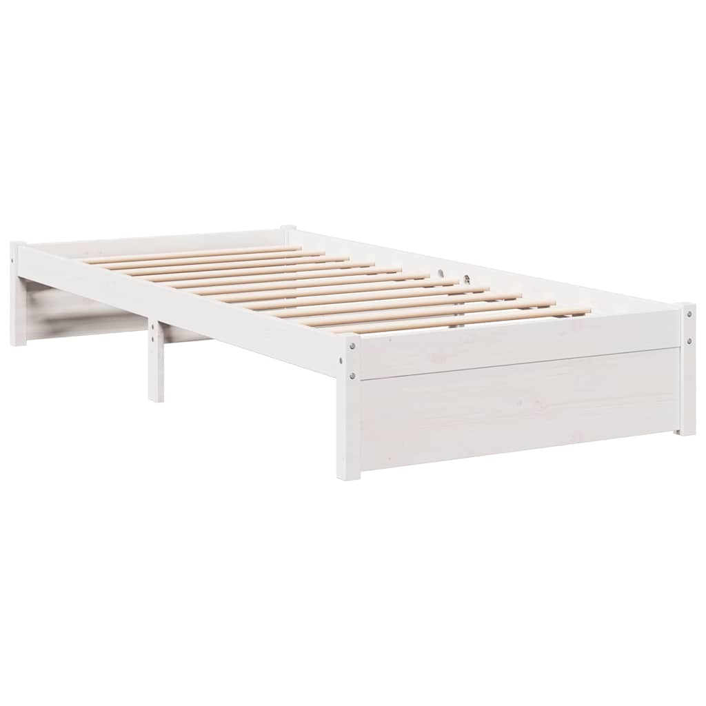 vidaXL Pat cu bibliotecă fără saltea, alb, 75x190 cm, lemn masiv pin vidaXL Pat cu bibliotecă fără saltea, alb, 75x190 cm, lemn masiv pin