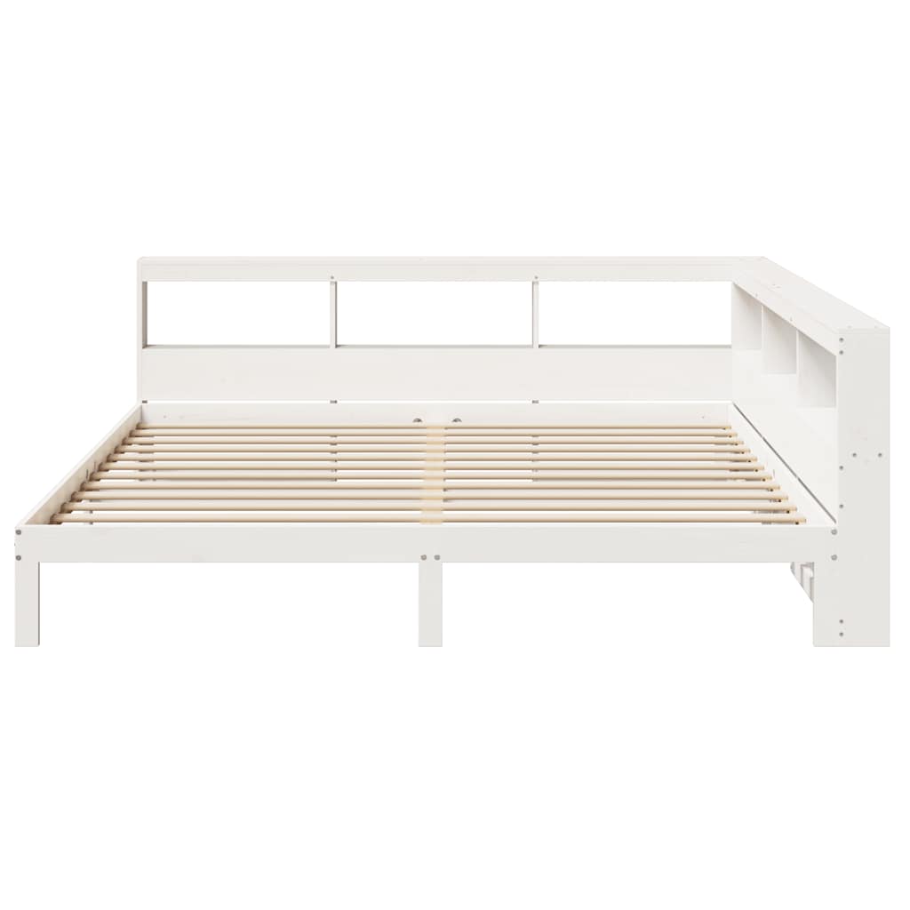 vidaXL Pat cu bibliotecă fără saltea, alb, 200x200 cm, lemn masiv pin