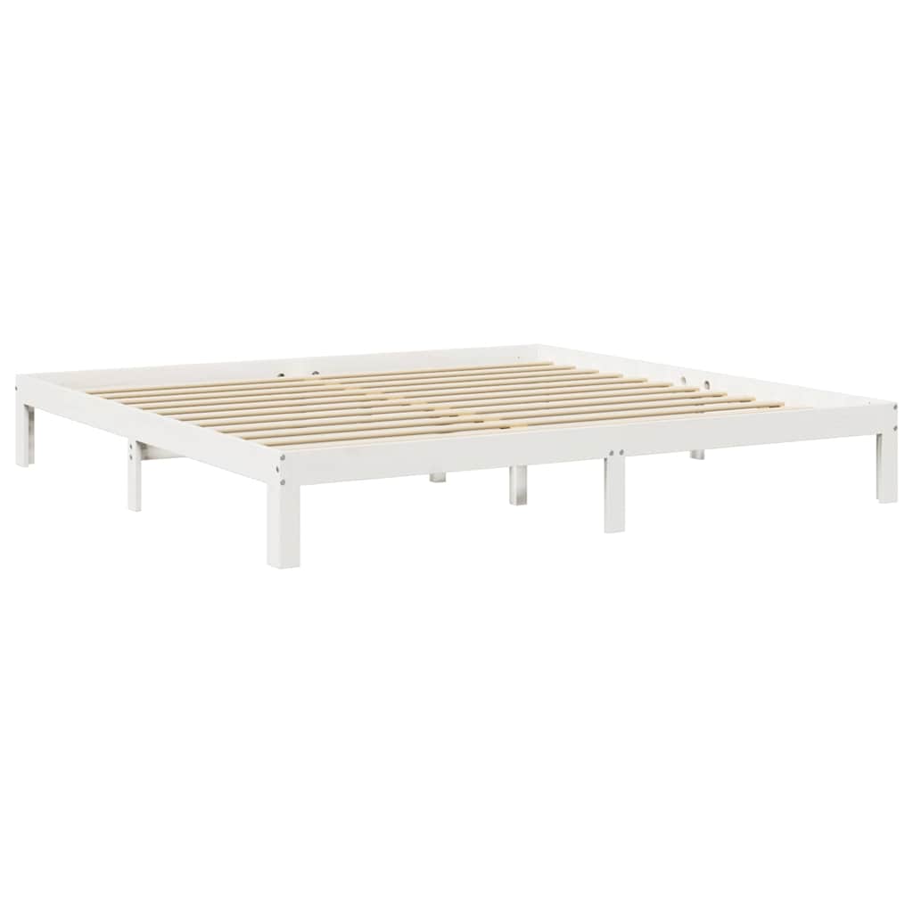vidaXL Pat cu bibliotecă fără saltea, alb, 200x200 cm, lemn masiv pin