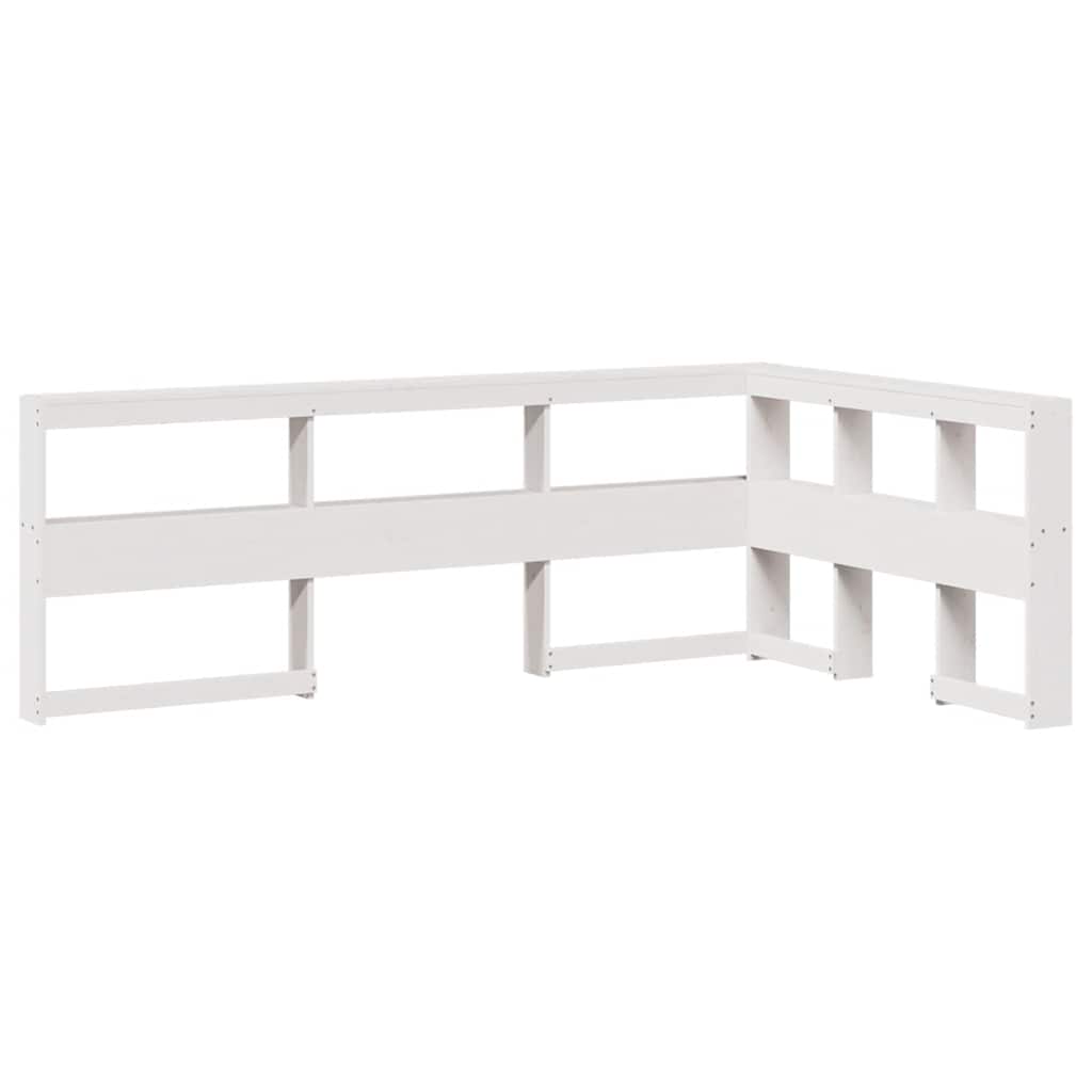 vidaXL Pat cu bibliotecă fără saltea, alb, 150x200 cm, lemn masiv pin