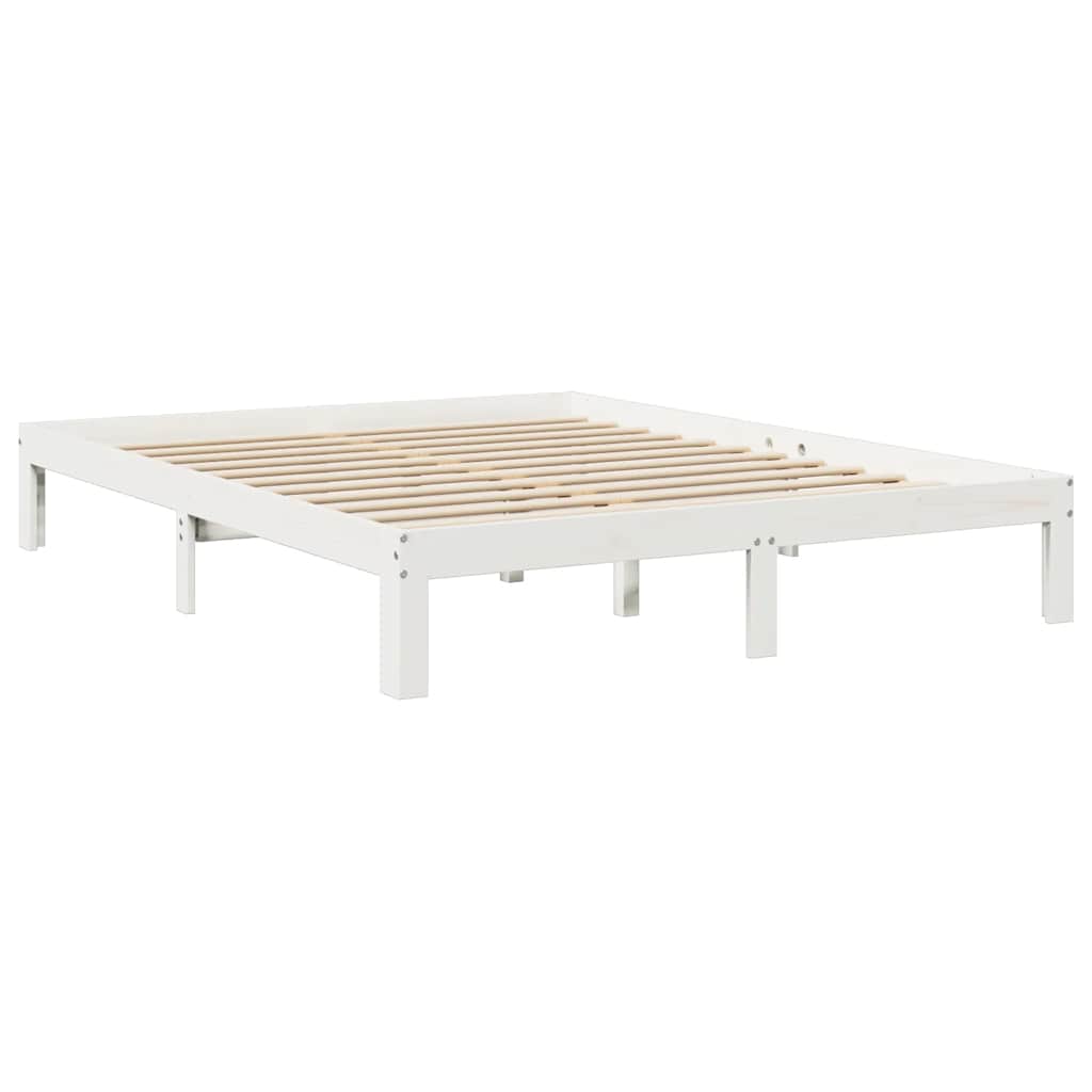 vidaXL Pat cu bibliotecă fără saltea, alb, 150x200 cm, lemn masiv pin