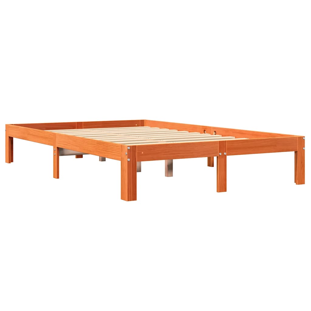 vidaXL Pat cu bibliotecă fără saltea, maro, 120x200 cm, lemn masiv pin vidaXL Pat cu bibliotecă fără saltea, maro, 120x200 cm, lemn masiv pin