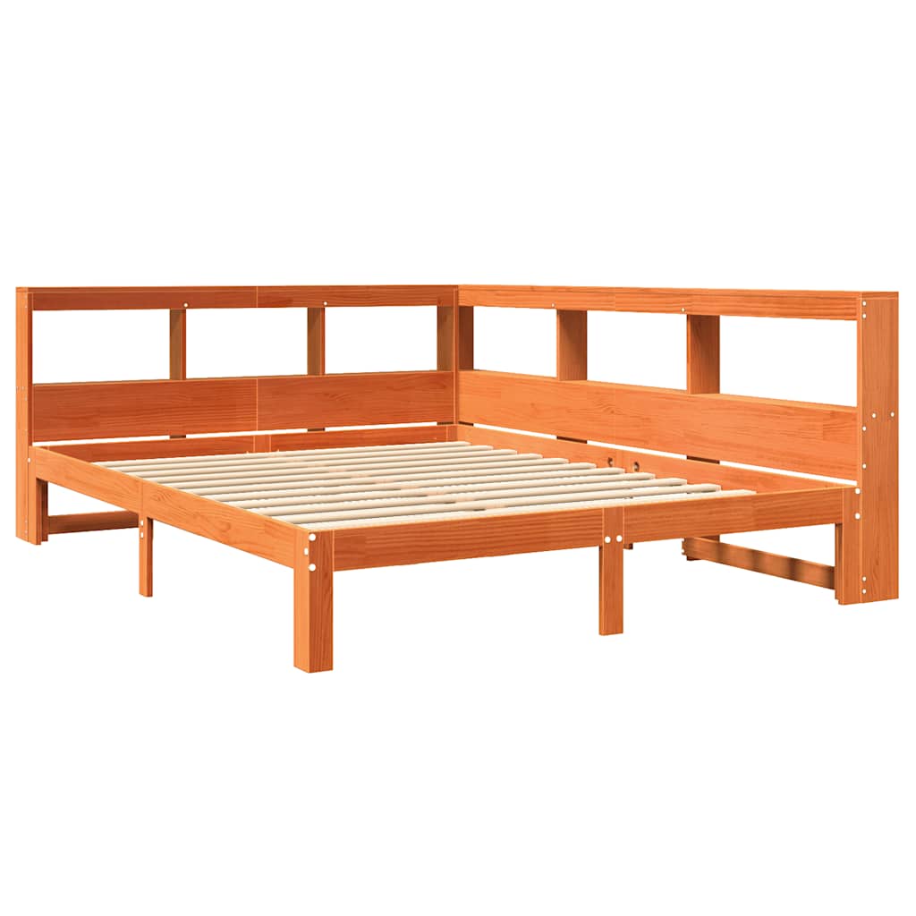 vidaXL Pat cu bibliotecă fără saltea maro 140x190 cm lemn masiv de pin