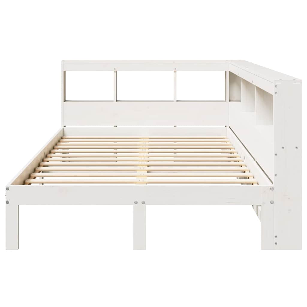vidaXL Pat cu bibliotecă fără saltea, alb, 135x190 cm, lemn masiv pin