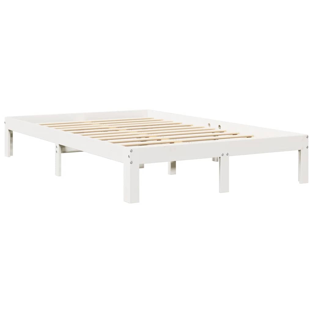 vidaXL Pat cu bibliotecă fără saltea, alb, 135x190 cm, lemn masiv pin
